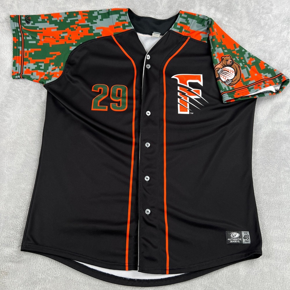 OT Sports Fresno Grizzlies Camo Baseball Jersey 48 Black MiLB Player Issue #29
